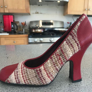 Prada Tweed and Leather Red Pumps NWT